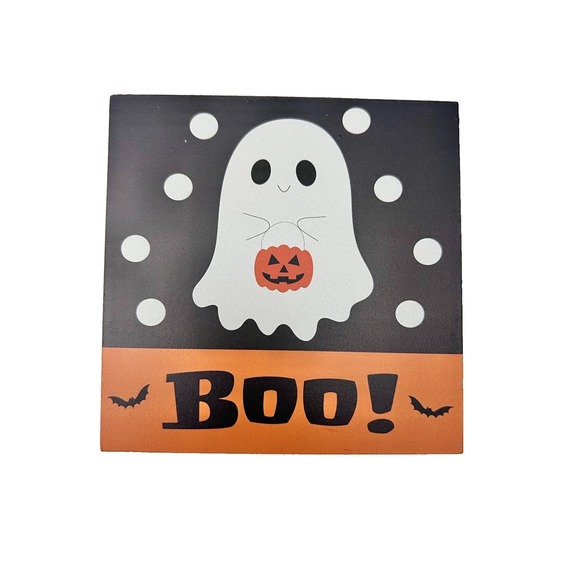 The Unbranded Brand Other - Boo Halloween Ghost Freestanding Wood Sign Desk Shelf Decor Holiday Accessory